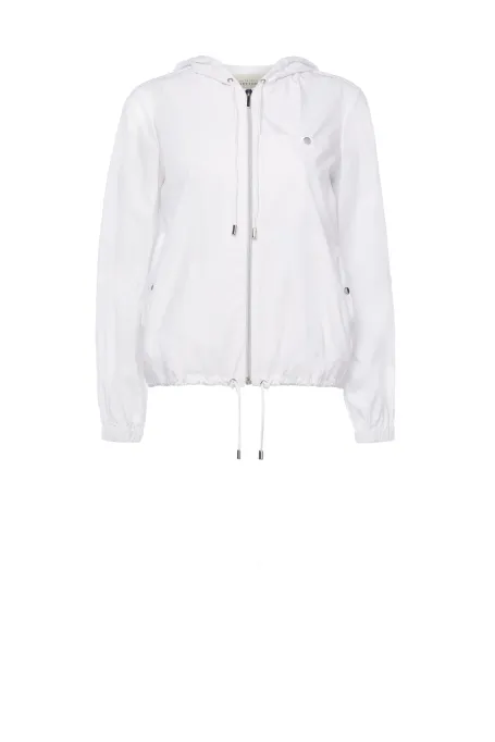 Weiße kurze Jacke mit Kapuze
