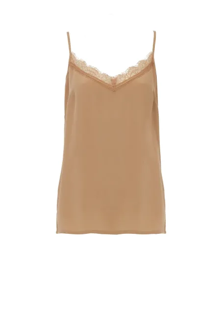 Beiges Seidentop mit schmalen Trägern