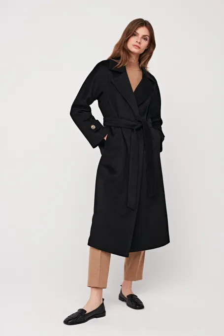 Schwarzer Mantel 100% Kaschmir Izabelle Luxury Line