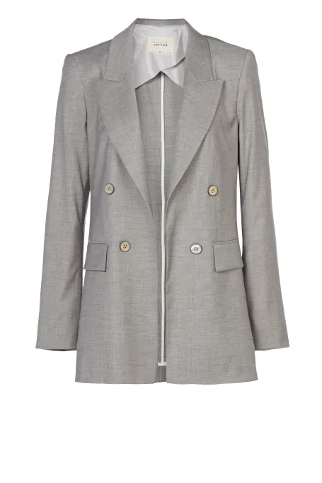 Grauer Blazer mit Wolle für Anzug, zweireihig