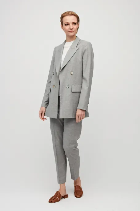 Grauer Blazer mit Wolle für Anzug, zweireihig