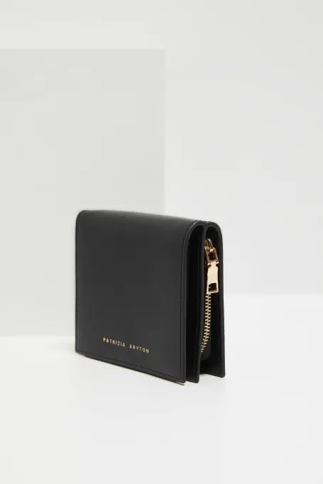 Schwarze Geldbörse aus glattem Leder