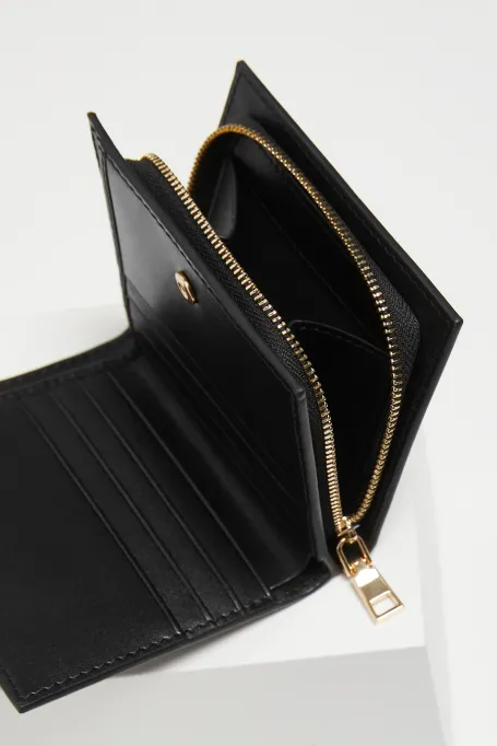 Schwarze Geldbörse aus glattem Leder