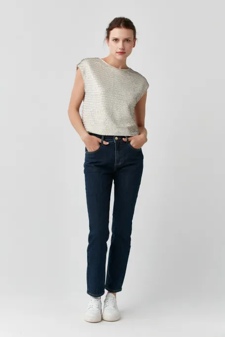 Paillettenbluse beige