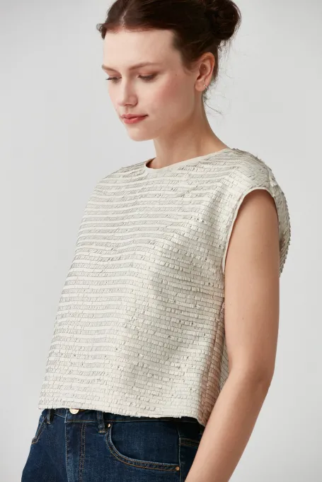 Paillettenbluse beige