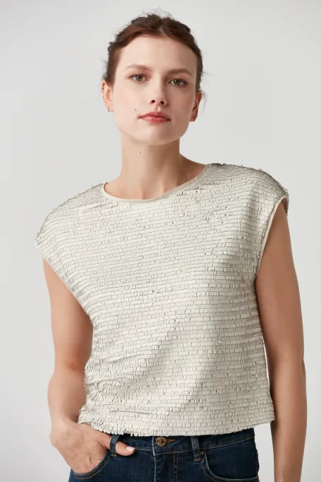 Paillettenbluse beige