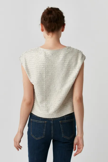 Paillettenbluse beige