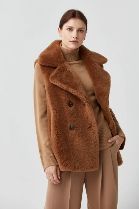 Zweireihige Teddy-Bär-Weste aus Wolle