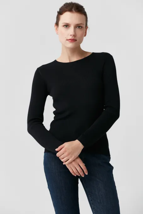 Dunkelblaue Strickbluse mit Seide Emilly