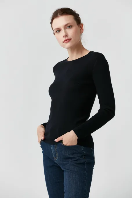 Dunkelblaue Strickbluse mit Seide Emilly