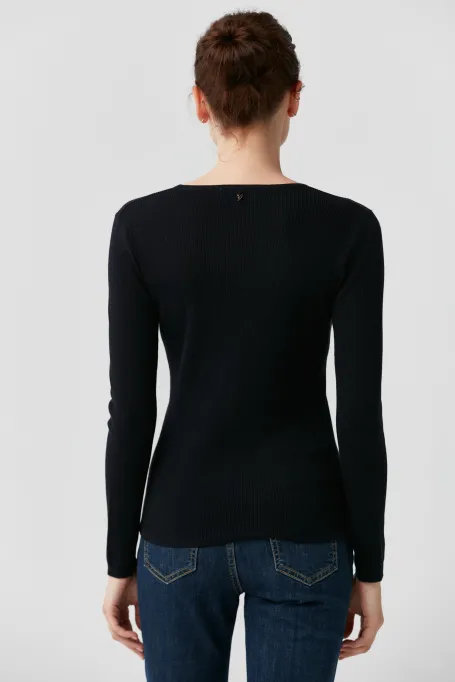 Dunkelblaue Strickbluse mit Seide Emilly