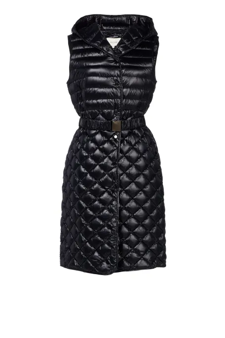 Langer schwarzer Weste mit Kapuze Emma