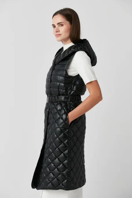 Langer schwarzer Weste mit Kapuze Emma