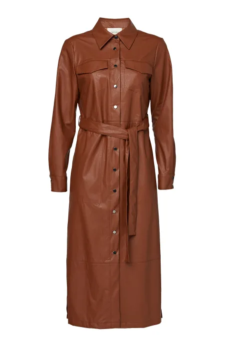 Braunes Hemdblusenkleid mit Gürtel