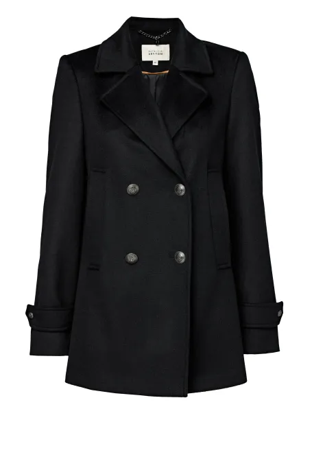 Schwarze zweireihige Wolljacke Clara