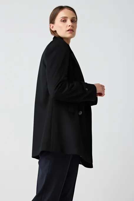 Schwarze zweireihige Wolljacke Clara