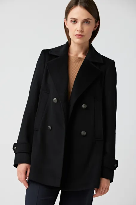 Schwarze zweireihige Wolljacke Clara