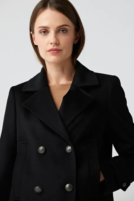 Schwarze zweireihige Wolljacke Clara