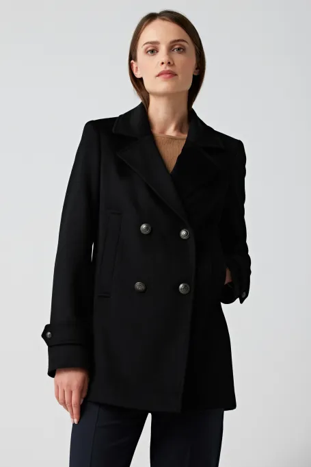 Schwarze zweireihige Wolljacke Clara