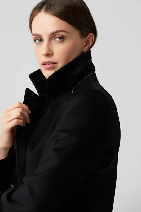 Schwarze zweireihige Wolljacke Clara