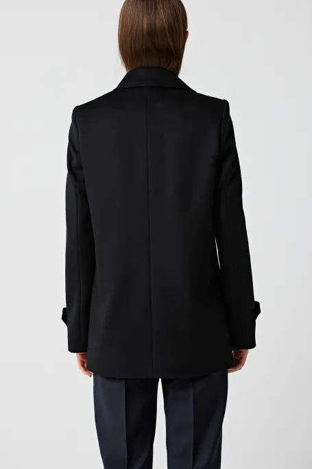 Schwarze zweireihige Wolljacke Clara