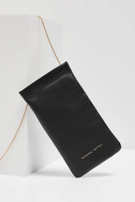 Schwarzes Lederetui für Brille, Telefon