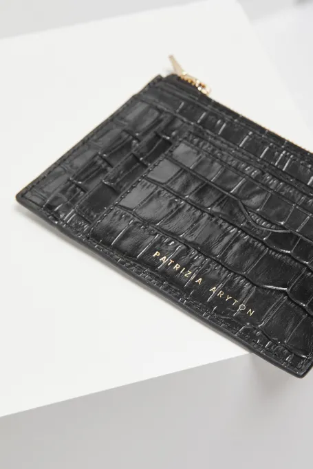 Schwarze kroko Leder Geldbörse für Karten und Dokumente