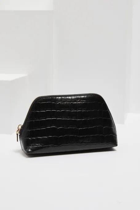 Schwarze Leder-Kosmetiktasche Croco schwarz