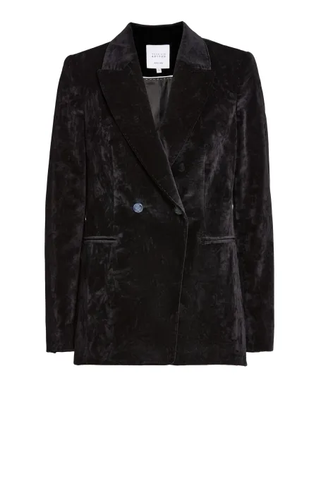 Schwarzer samtener Zweireiher-Blazer