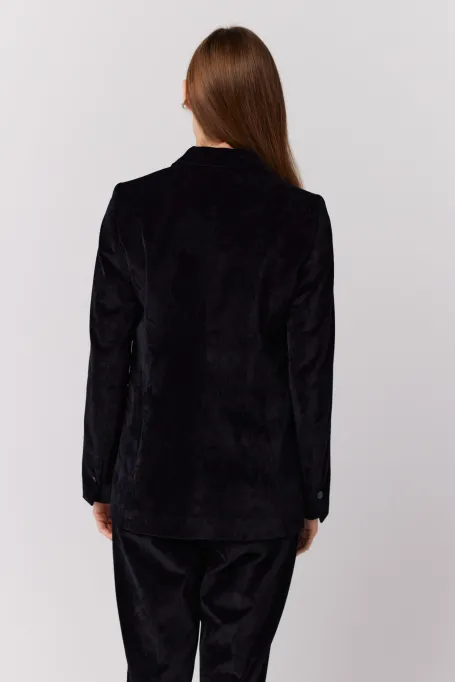 Schwarzer samtener Zweireiher-Blazer