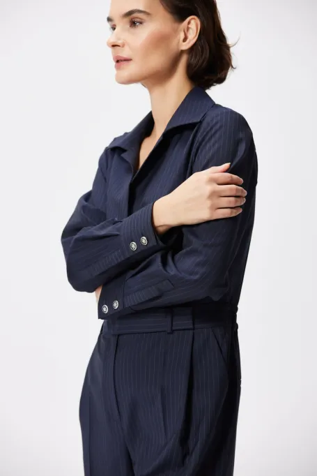 Marineblauer Wollanzug mit Streifen