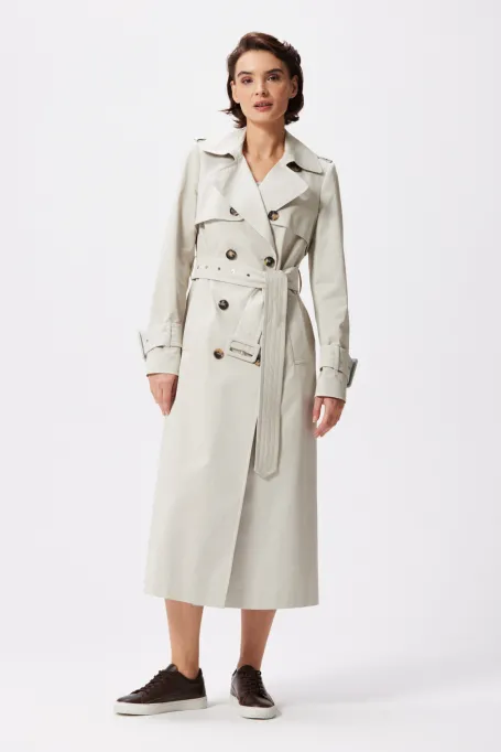 Langer Baumwoll-Trenchcoat mit Gürtel