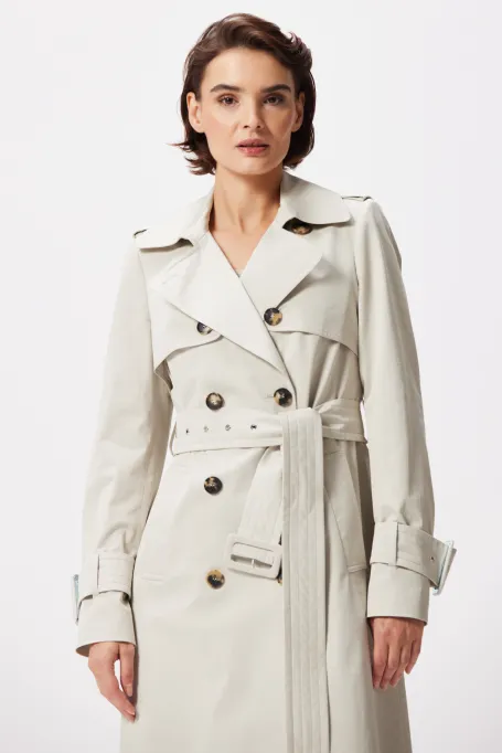 Langer Baumwoll-Trenchcoat mit Gürtel