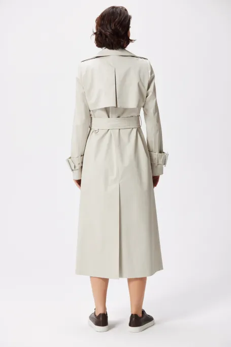 Langer Baumwoll-Trenchcoat mit Gürtel