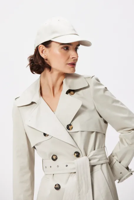 Langer Baumwoll-Trenchcoat mit Gürtel