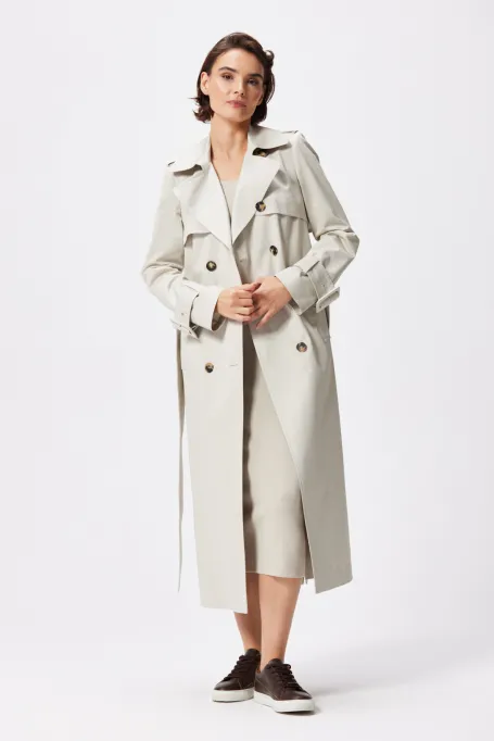 Langer Baumwoll-Trenchcoat mit Gürtel