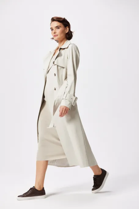 Langer Baumwoll-Trenchcoat mit Gürtel