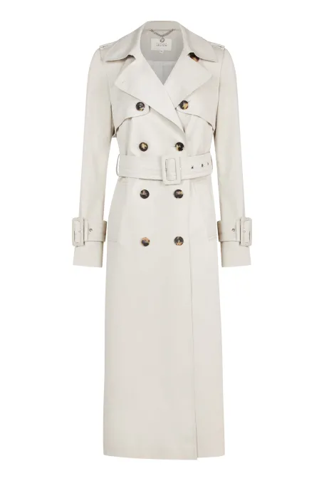 Langer Baumwoll-Trenchcoat mit Gürtel