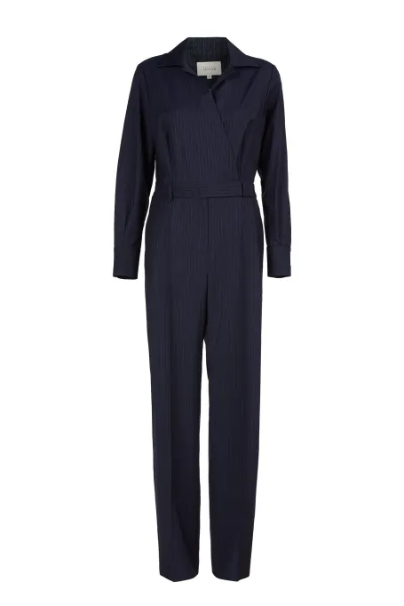 Marineblauer Wollanzug mit Streifen