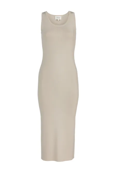 Beige Midi-Kleid ohne Ärmel
