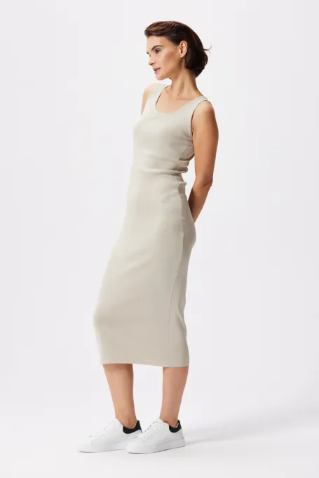Beige Midi-Kleid ohne Ärmel