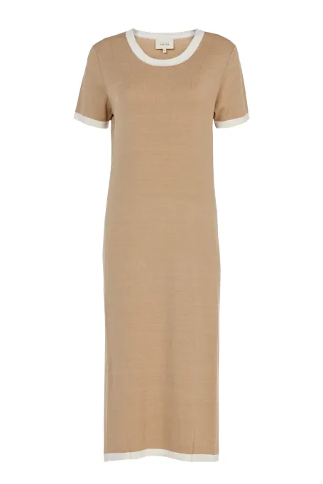 Beige Kleid aus Seide und Leinen