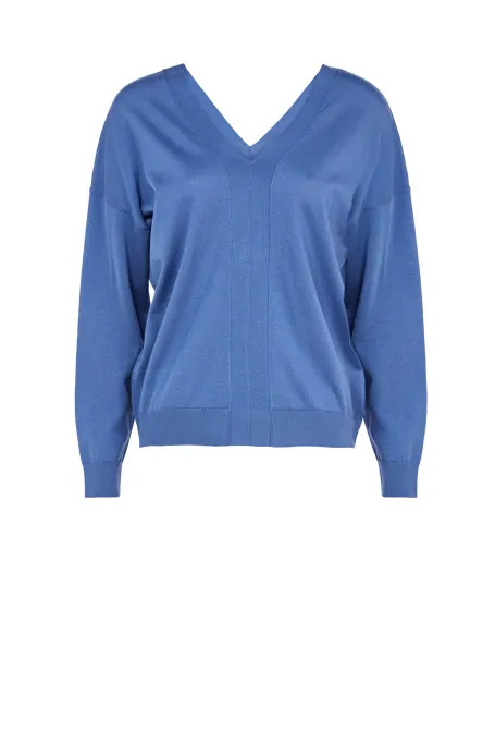 Hellblaue Bluse mit V-Ausschnitt blau