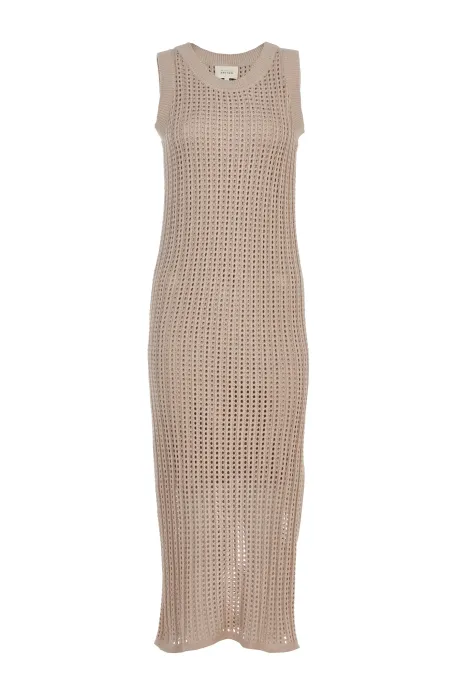 Ajouriertes midikleid beige