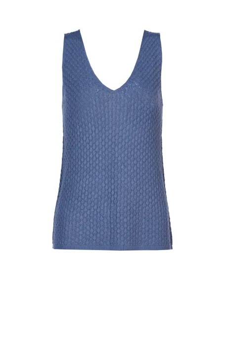 Spitzen-Top mit Trägern und V-Ausschnitt blau