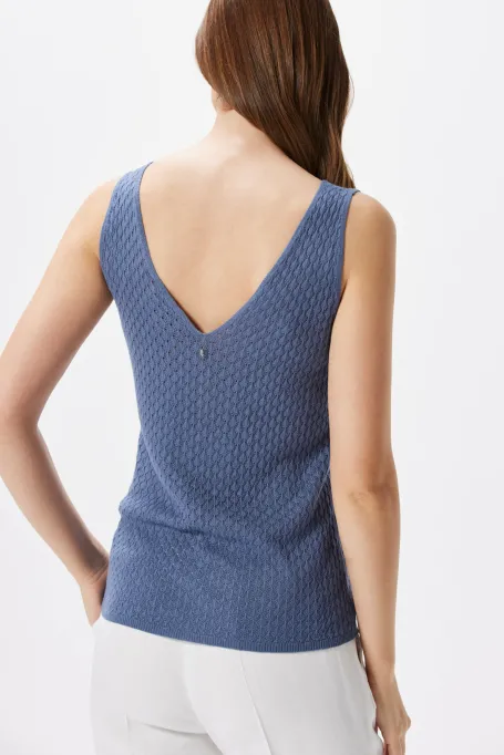 Spitzen-Top mit Trägern und V-Ausschnitt blau