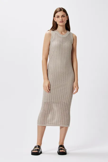 Ajouriertes midikleid beige