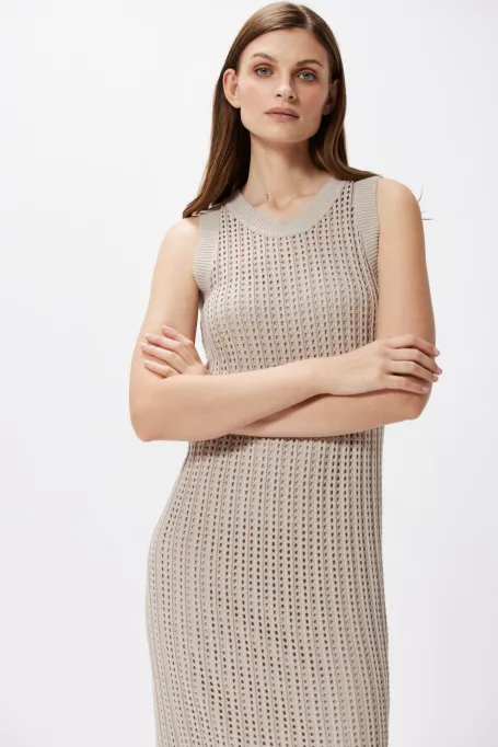 Ajouriertes midikleid beige