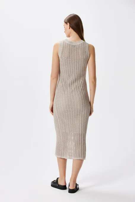 Ajouriertes midikleid beige