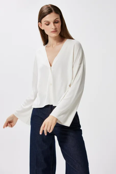 Weißer kurzer Cardigan mit Seide